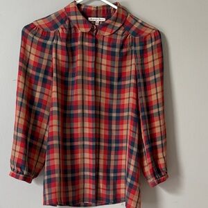 Anthropologie Red and Blue Plaid Button Down Shirt